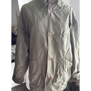 VTG LL Bean Men's Canvas Flannel Lined Barn Field Coat Jacket  Green L
